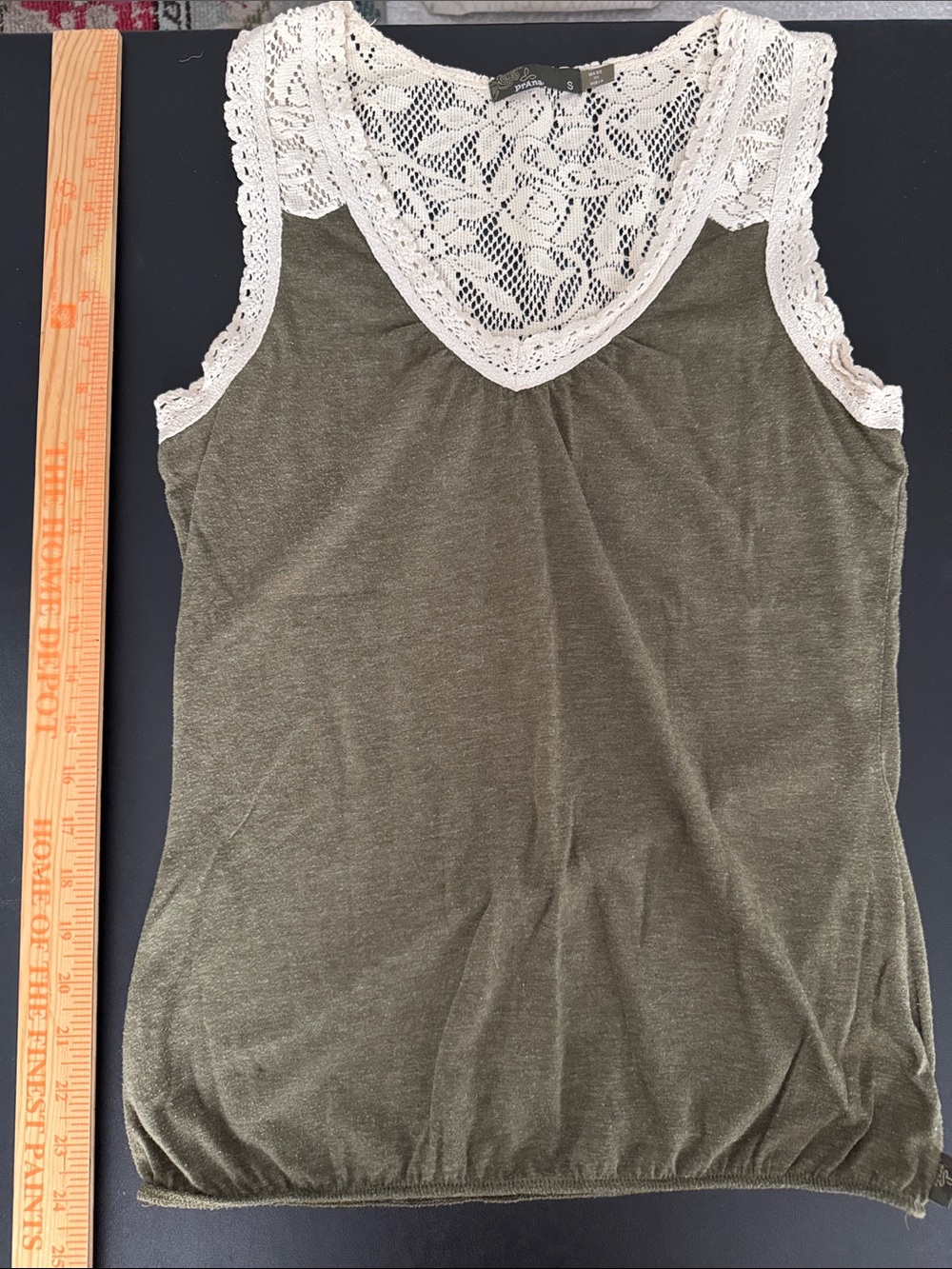 Prana SM olive green and lace tank top
